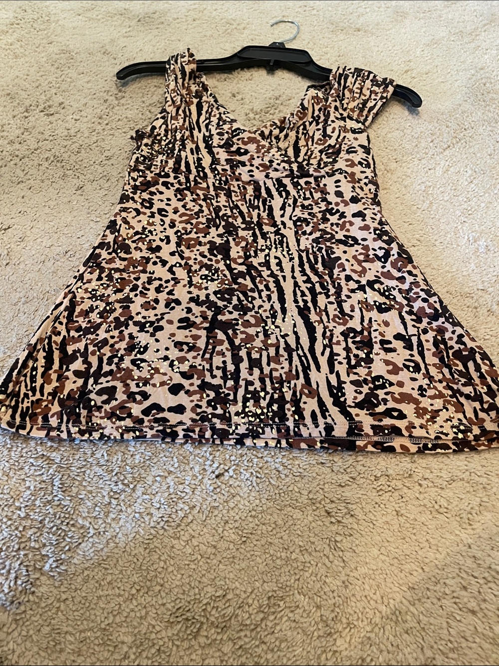 Candie's Beige, Brown & Black Animal Print Top with Gold Accents